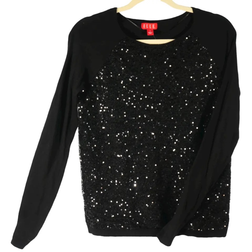 Elle Black Sequin Sweater Size XS